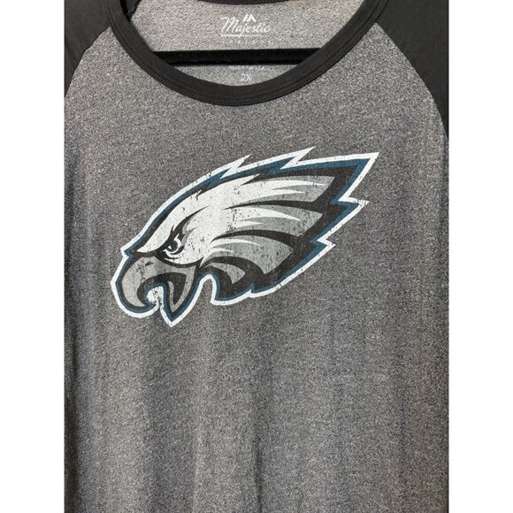 Majestic Philadelphia Eagles Raglan Shirt Grey Black Womens XXL - Picture 2 of 9